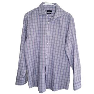 Boss Hugo Boss blue white  check plaid button down career shirt size 16.5 35/35